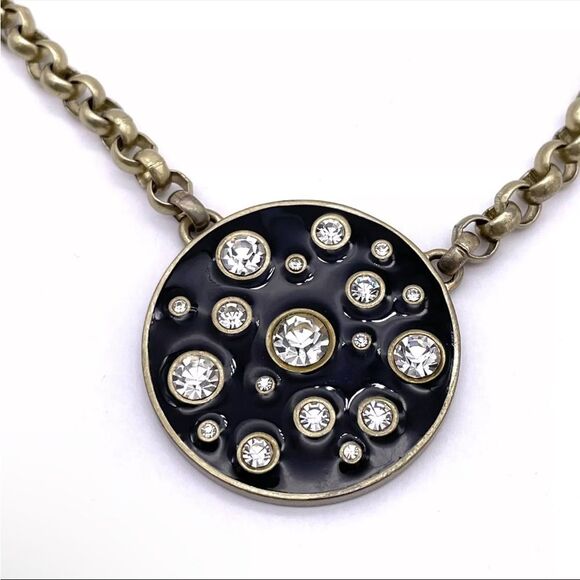 Lia Sophia Kiam Family CZ & Black Enamel Pendant Necklace Rolo Chain NWT 16-19” - Picture 2 of 9